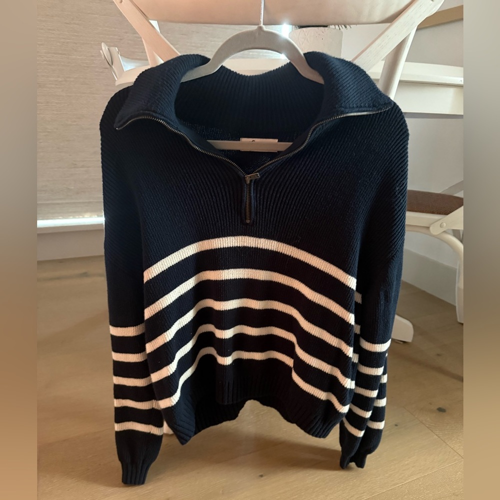 Hollister Navy and white stripe quarter-zip